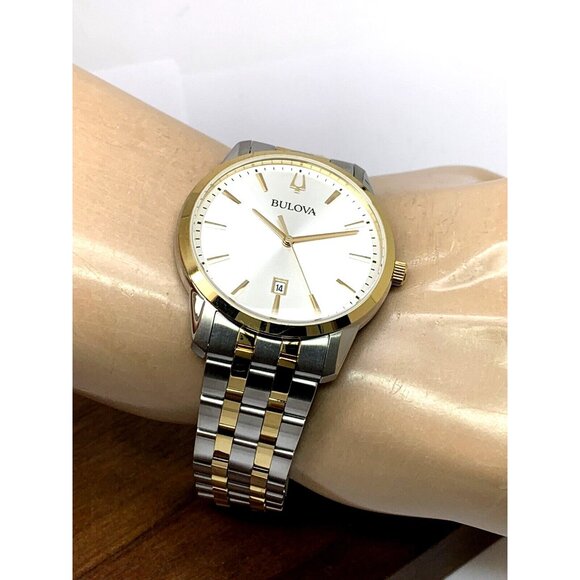 Bulova Men's Watch 98B385 Silver Dial Date Quartz Two Tone Stainless Steel 40mm - Picture 5 of 13